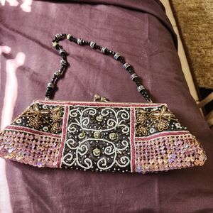 Embellished Black and Pink Clutch